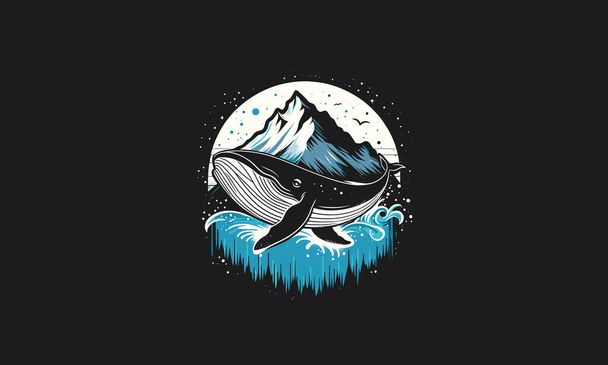 illustration vectorielle baleine et montagne et mer dessin - Vecteur, image