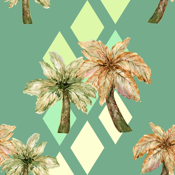 Stromový les kokosový akvarel bezešvný vzor pro módu, scaf, tisk - Fotografie, Obrázek