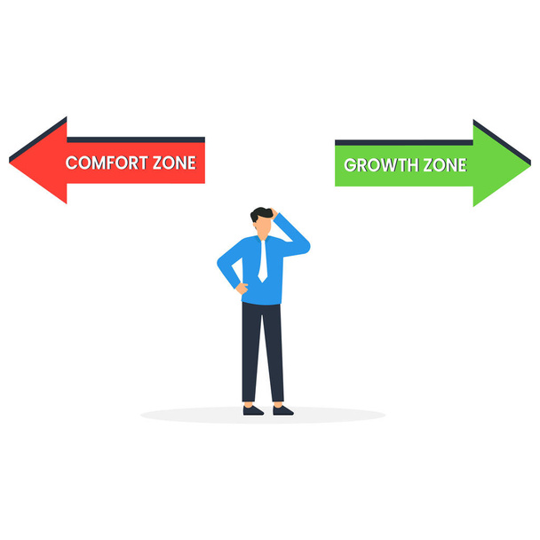  Man denkt aan groeizone en comfortzone - Vector, afbeelding