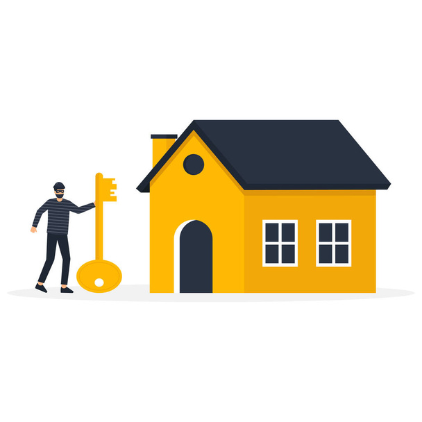 Financial crime, Thief have a House key and trying to stealing the savings - Vector, Image