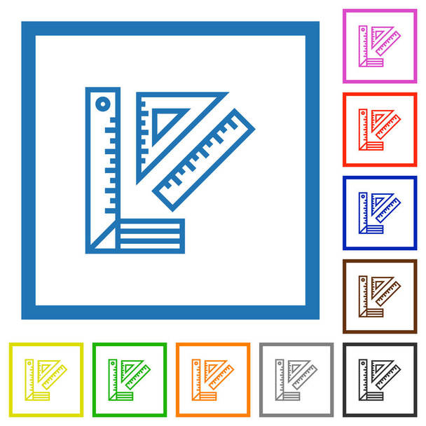 Reglas iconos de color plano en marcos cuadrados sobre fondo blanco - Vector, Imagen