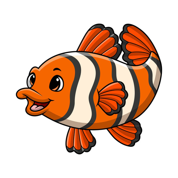 Ilustração vetorial de desenho animado bonito peixe palhaço no fundo branco - Vetor, Imagem