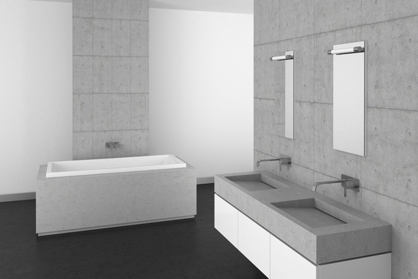 moderní koupelna s betonovou zeď a tmavé podlahy  - Fotografie, Obrázek