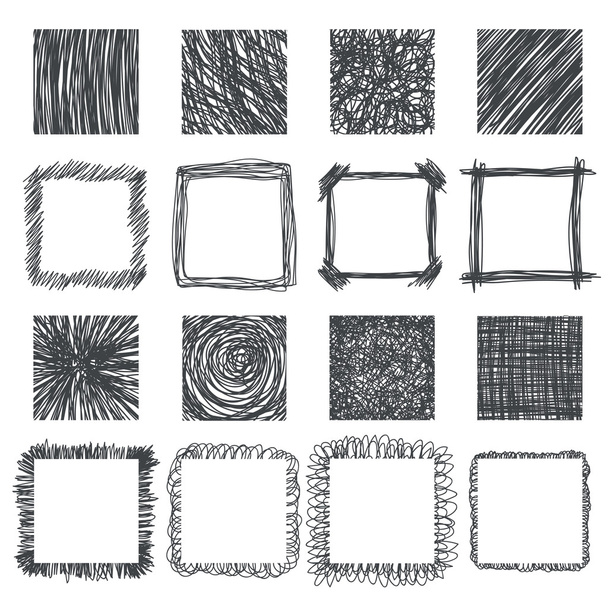 Set di quadrati disegnati a mano. Elementi di design vettoriale. Struttura delle linee
 - Vettoriali, immagini
