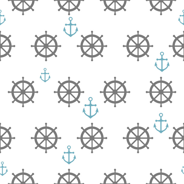 Seamless pattern with gray rudders and blue anchors. Nautical th - Vetor, Imagem