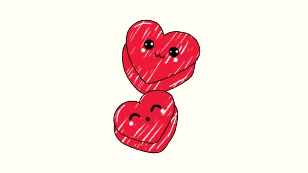 Κόκκινα χάπια σε σχήμα καρδιάς. Στοιχείο σχεδίασης κινούμενων σχεδίων με το χέρι. Διαφάνεια καναλιού άλφα - Πλάνα, βίντεο