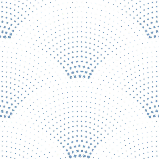 Modello ondulato vettoriale senza cuciture con disposizione geometrica della scala dei pesci. Stelle blu su sfondo bianco. Carta da regalo natalizia a forma di ventaglio. Capodanno fiocco di neve decorazione vacanza - Vettoriali, immagini