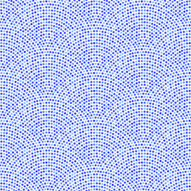 Modello ondulato senza cuciture vettoriale con disposizione geometrica della scala dei pesci. Confetti blu indaco, viola, turchese su sfondo bianco. Ghirlande a ventaglio  - Vettoriali, immagini
