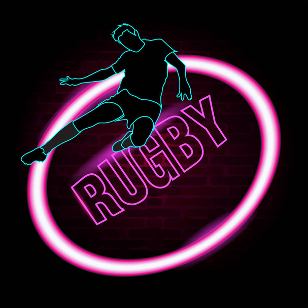 Vector illustratie van rugby sport reclame met neon lichten op de muur. - Vector, afbeelding