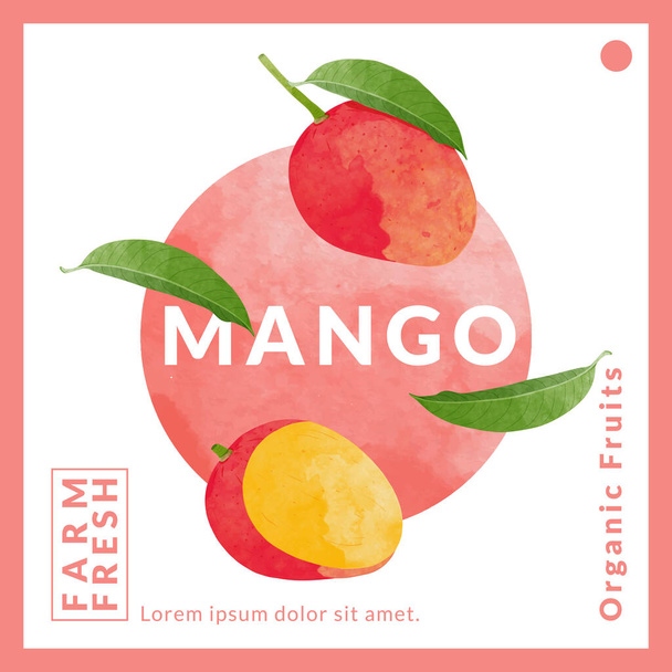 Mango packaging design templates, watercolour style vector illustration. - Vektör, Görsel