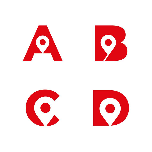 Letter A B C D logo met locatieicoon. Een B C D pointer logo template, gps logo initialen - Vector, afbeelding