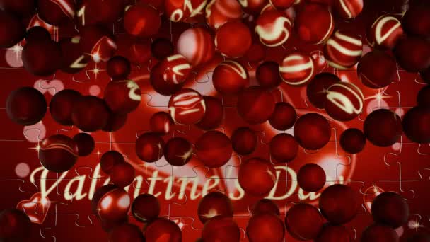 3D анімація падіння багатьох кульок, які складають малюнок. Вітальна листівка на день святого Валентина. 3D анімація на день святого Валентина. - Кадри, відео