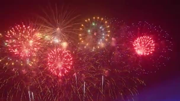 Szczęśliwych wakacyjnych fajerwerków na nocnym niebie - Materiał filmowy, wideo