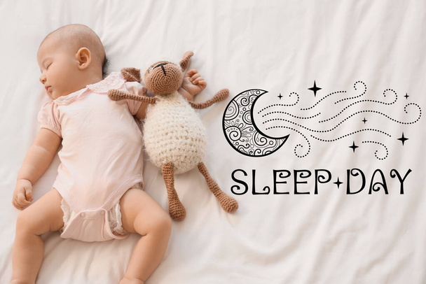 Banner World Sleep Day lepää vauva ja lelu - Valokuva, kuva