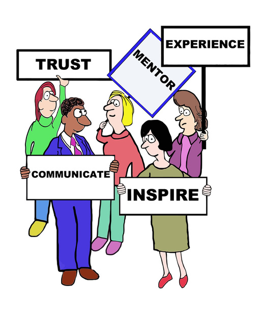 Cartoon of business mentor characteristics - Vector, Image