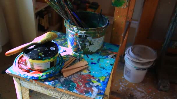 Paint cans in art studio - Footage, Video