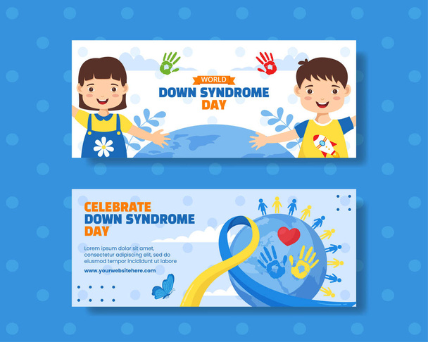 Down Syndrome Day Οριζόντια Banner Επίπεδη Cartoon Hand Σχεδιασμένα Πρότυπα Εικονογράφηση φόντου - Διάνυσμα, εικόνα