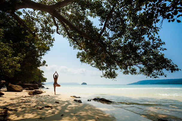 Letní cvičení jógy v krásný tropický ostrov - Fotografie, Obrázek