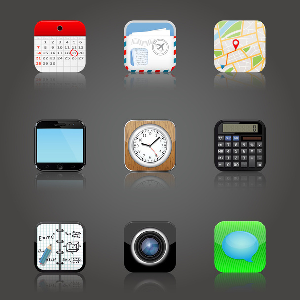 Apps icons set with reflection - Vektör, Görsel