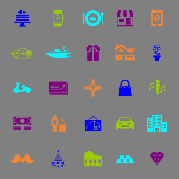 Iconos de color de regalo de cumpleaños sobre fondo gris
 - Vector, imagen