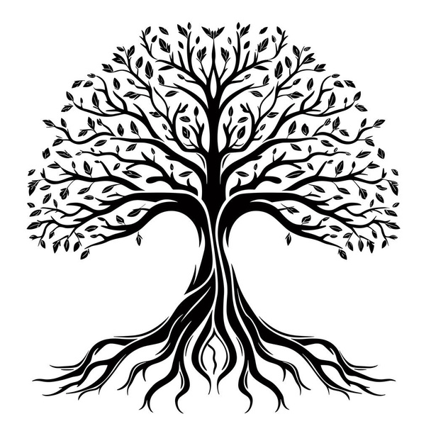 Минималистический силуэт дерева в векторном стиле, выделенный на белом фоне. Логотип для экологической концепции. - Вектор,изображение