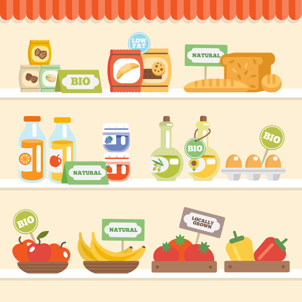Colección de alimentos en el estante
 - Vector, imagen