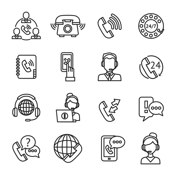 Call Center Outline Icons Set - Vector, Image