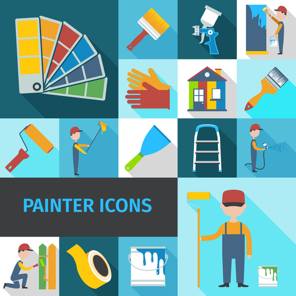 Painter icons set flat shadow - Vector, Image