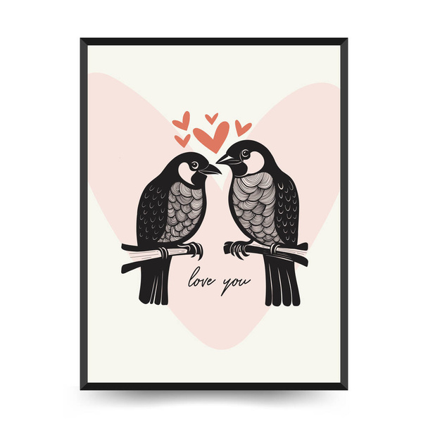 Modern Valentine's day vertical flyer or poster template. Love hand drawn trendy illustration. - Vector, Image