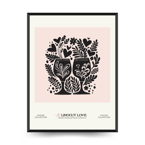Modern Valentine's day vertical flyer or poster template. Love hand drawn trendy illustration. - Vector, afbeelding