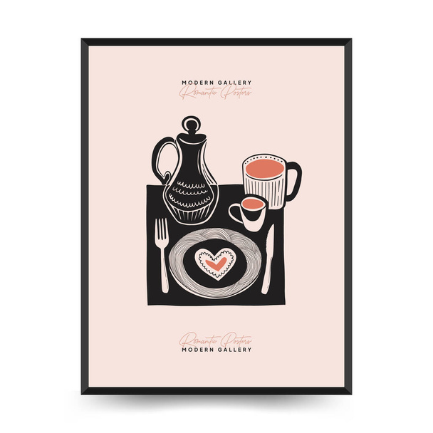 Modern Valentine's day vertical flyer or poster template. Love hand drawn trendy illustration. - Vettoriali, immagini
