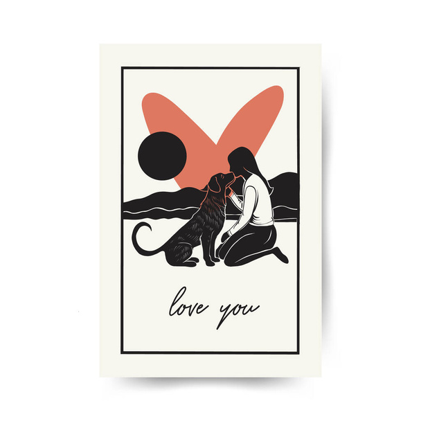 Moderno folleto vertical del día de San Valentín, postal o plantilla de póster. Amor dibujado a mano ilustración de moda. - Vector, Imagen