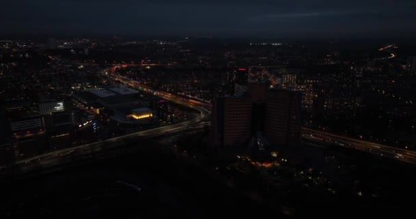 Groningen, The Netherlands , 2th of December, 2023. Groningen urban city view at night. Ring road infrastructure. Aerail birds eye view. - Footage, Video