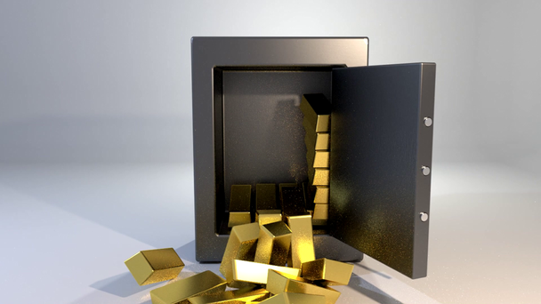 Altın külçelerini altın değerli kazanmak dökülmesini açılış güvenli kasa - Video, Çekim