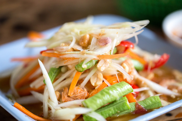Zoom papaya salad Thailand food call "som tum Thai"  - Valokuva, kuva
