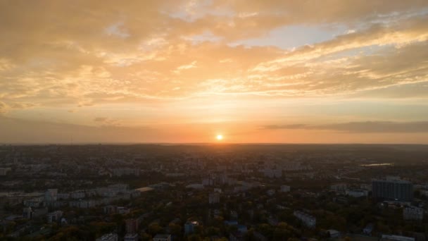 Aerial drone hyperlapse timelapse of sunset above Chisinau. Moldavia - Metraje, vídeo