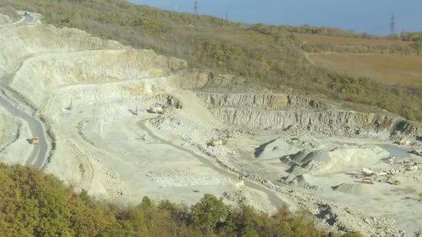 Aerial view of quarry for the extraction of chalk. Heavy machinery equipments - Footage, Video