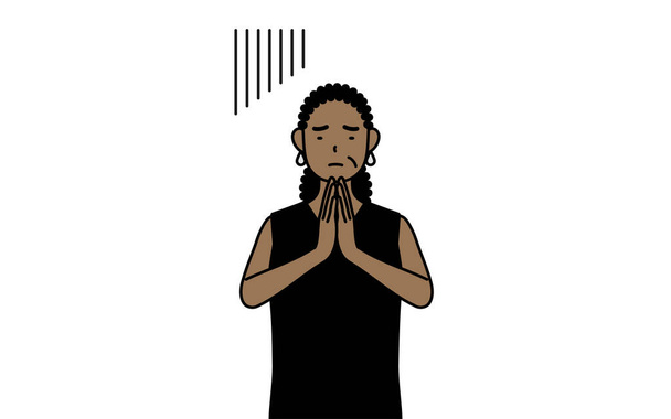 Afro-americana idosa se desculpando com as mãos na frente de seu corpo, Vector Ilustração - Vetor, Imagem
