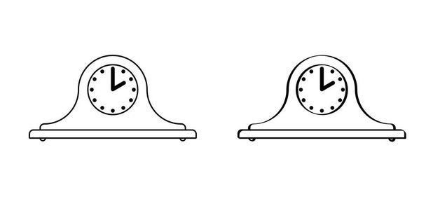 漫画のマントルデスクの時計. ベクトルラインパターン。 マントルクロック。 アンティーククロック。 マントルクロックシンボルまたはアイコンを描画します. タイムサイン - ベクター画像