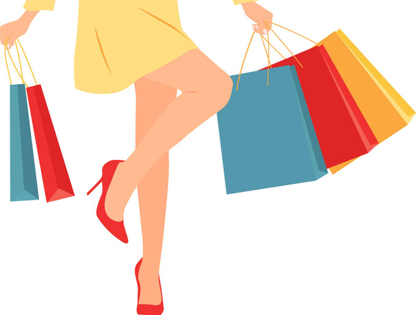 Woman carrying shopping bags. Vector illustration. Flat style - Vector, Image