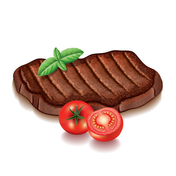 Carne grelhada com verduras isoladas em vetor branco
 - Vetor, Imagem