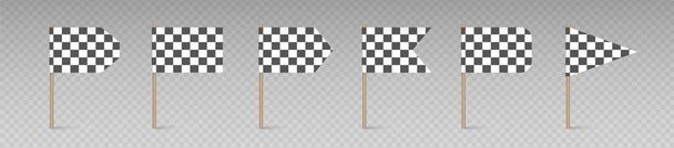 Checkered racing flags. Realistic finish flag set for car race, sports competitions. Vector illustration - Vector, Image
