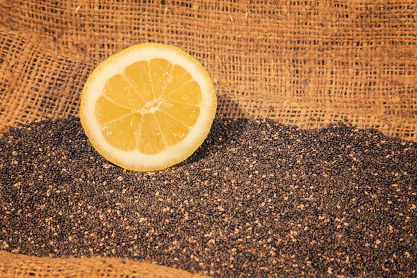 Chia seeds with piece of lemon - Photo, Image