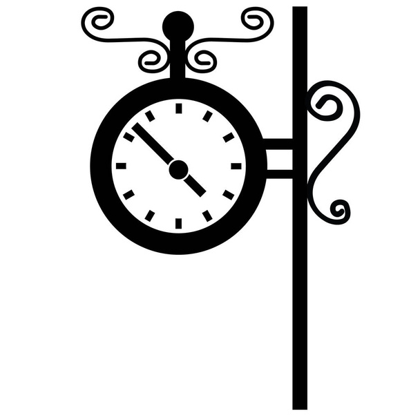 Óra az állomás ikonján. Vasútállomás óra jele. Vintage street numeral óra szimbólum. lapos stílus. - Vektor, kép