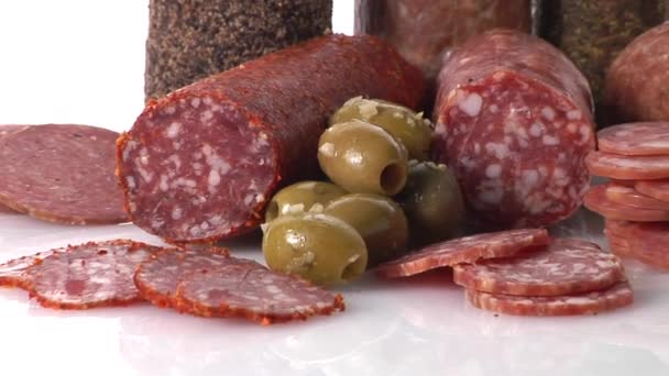 Salami and green olives - Footage, Video