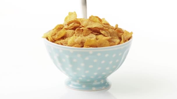 Bowl of cornflakes with a spoon - Footage, Video
