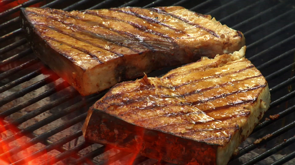 Kartáčování mečoun steaky s marinádou - Záběry, video