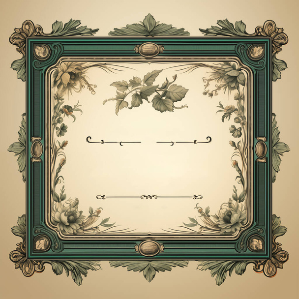 Un cadre vectoriel extrêmement détaillé, aux accents vert émeraude et aux motifs botaniques vintage, entouré d'une bordure ornementale classique - Photo, image