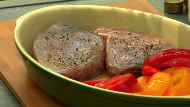 Seasoning tuna steaks - Footage, Video