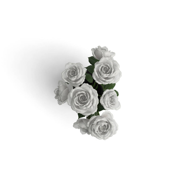 White Rose Bouquet gruppo di fiori su bianco vista dall'alto - Foto, immagini